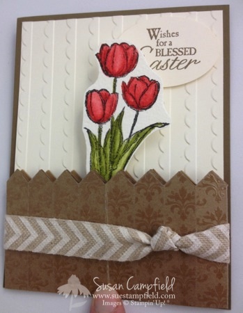 Blessed Easter 3D Fence Card with Rosette Die and Natural Chevron Ribbon1-imp